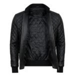Mens Diamond Quilted Black Bomber Leather Jacket