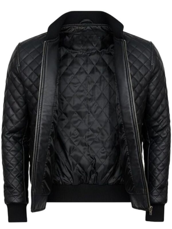 Mens Diamond Quilted Black Bomber Leather Jacket