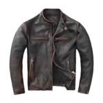 Mens Distressed Black Real Moto Leather Jacket