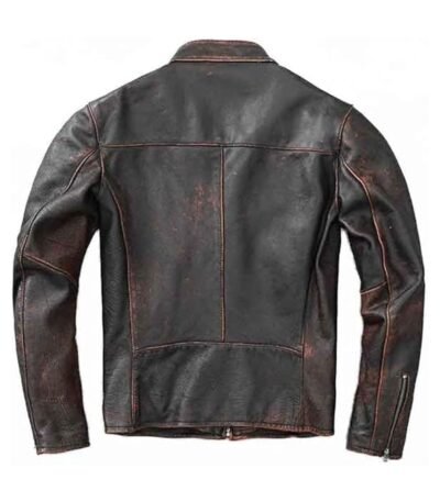 Mens Distressed Black Real Moto Leather Jacket
