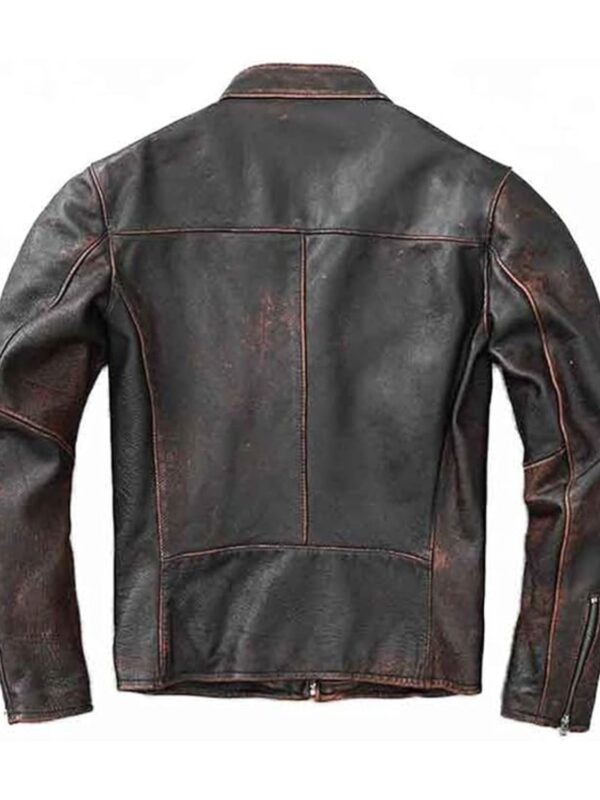 Mens Distressed Black Real Moto Leather Jacket