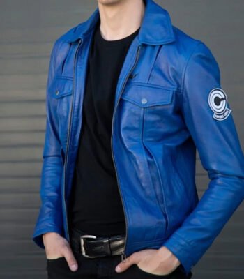 Mens Dragon Ball Future Trunks Blue Leather Jacket