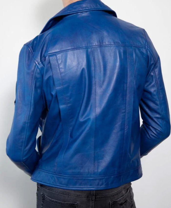 Mens Dragon Ball Future Trunks Blue Leather Jacket