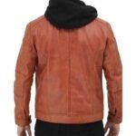 Mens Edward Tan Leather Jacket with Hood