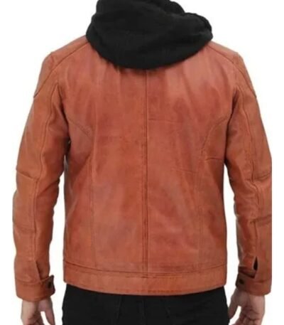 Mens Edward Tan Leather Jacket with Hood
