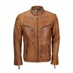 Mens Fitted Tan Brown Biker Jacket