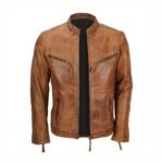 Mens Fitted Tan Brown Biker Jacket