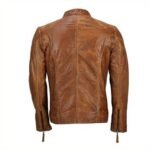 Mens Fitted Tan Brown Biker Jacket