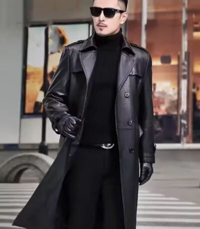Men’s Genuine Sheepskin Leather Trench Coat