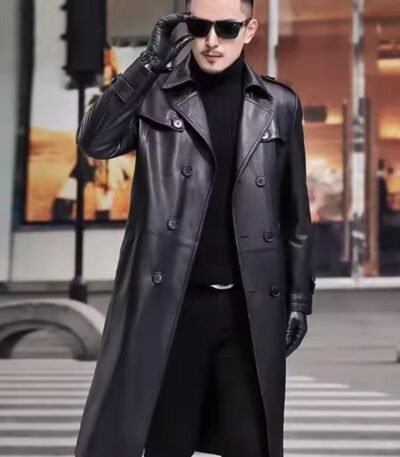 Men’s Genuine Sheepskin Leather Trench Coat