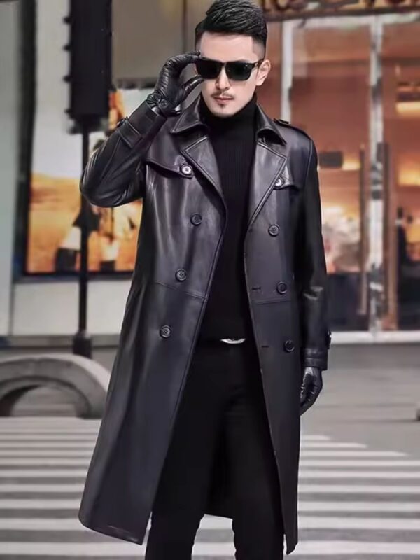 Men’s Genuine Sheepskin Leather Trench Coat