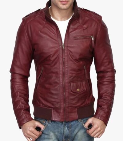 Mens Kevin Burgundy Real Sheepskin Leather Jacket