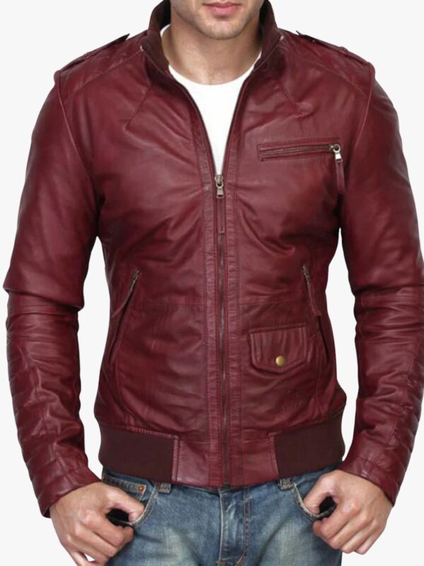 Mens Kevin Burgundy Real Sheepskin Leather Jacket