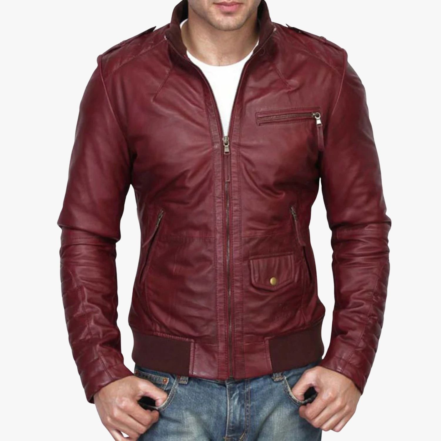 Mens Kevin Burgundy Real Sheepskin Leather Jacket Mens Kevin Burgundy Real Sheepskin Leather Jacket