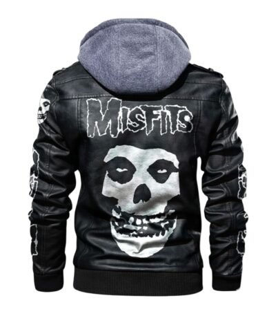 Mens Misfits Black Leather Jacket with Hood