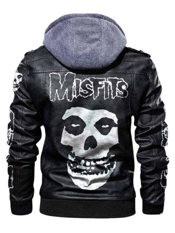 Mens Misfits Black Leather Jacket with Hood
