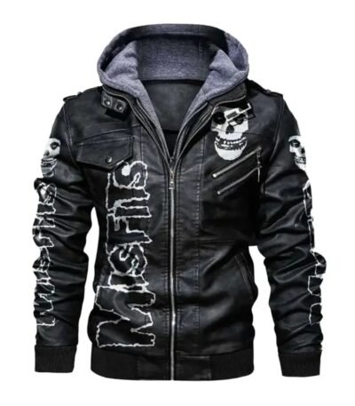 Mens Misfits Black Leather Jacket with Hood