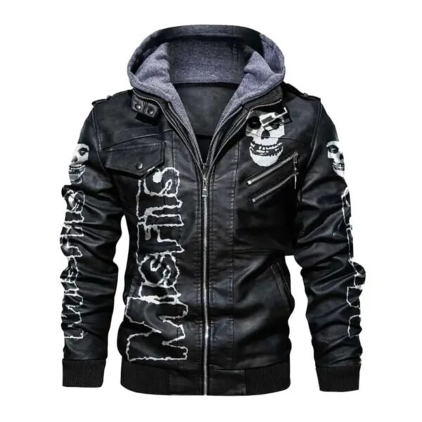 Mens Misfits Black Leather Jacket with Hood