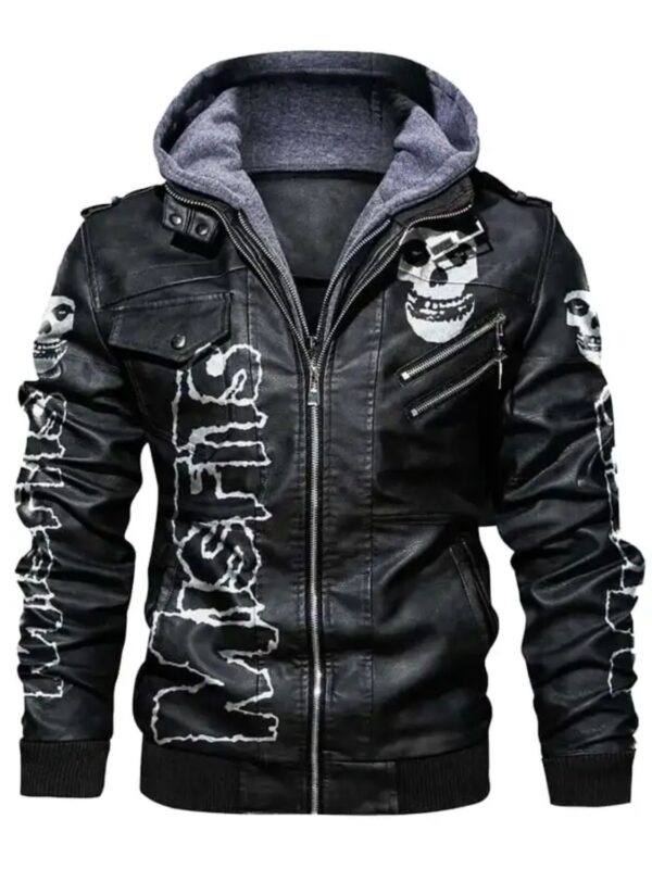 Mens Misfits Black Leather Jacket with Hood