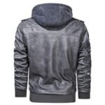 Mens Motorcycle Bomber Removable Hood Grey Leather Jacket