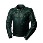 Mens Quilted Cafe Racer Biker Sheepskin Leather Jacket