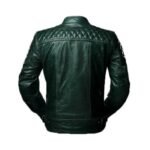 Mens Quilted Cafe Racer Biker Sheepskin Leather Jacket