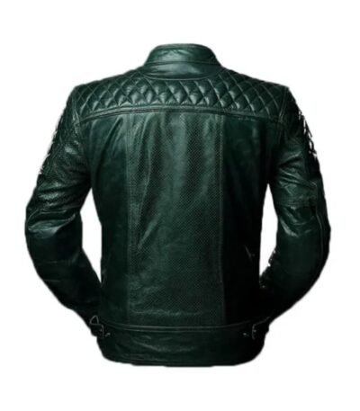 Mens Quilted Cafe Racer Biker Sheepskin Leather Jacket