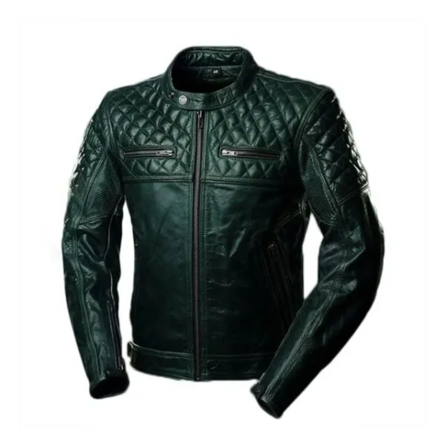 Mens Quilted Cafe Racer Biker Sheepskin Leather Jacket Mens Quilted Cafe Racer Biker Sheepskin Leather Jacket