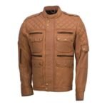 Men's Quilted Tan Brown Sheepskin Leather Jacket