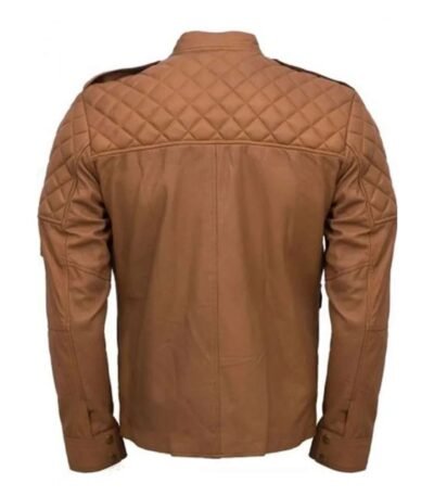 Men's Quilted Tan Brown Sheepskin Leather Jacket