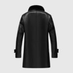 Mens Real Lambskin Leather Black Sherpa Mid Length Coat