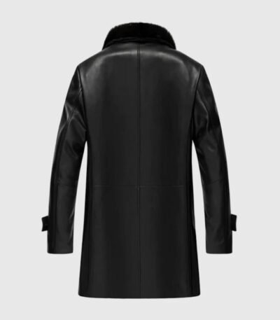 Mens Real Lambskin Leather Black Sherpa Mid Length Coat