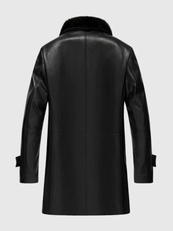 Mens Real Lambskin Leather Black Sherpa Mid Length Coat