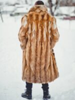 Men's Real Red Fox Fur Oversized Brown Warm Coat