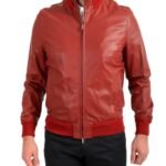 Mens Red Bomber Leather Jacket