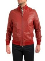 Mens Red Bomber Leather Jacket