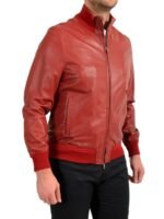 Mens Red Bomber Leather Jacket