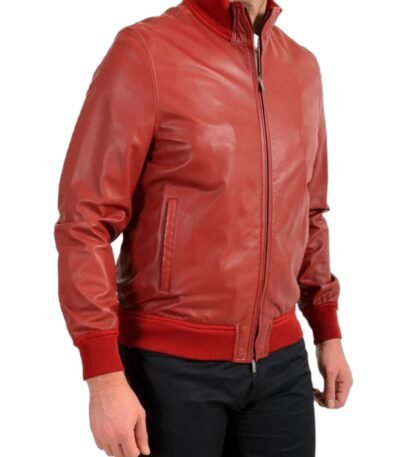 Mens Red Bomber Leather Jacket