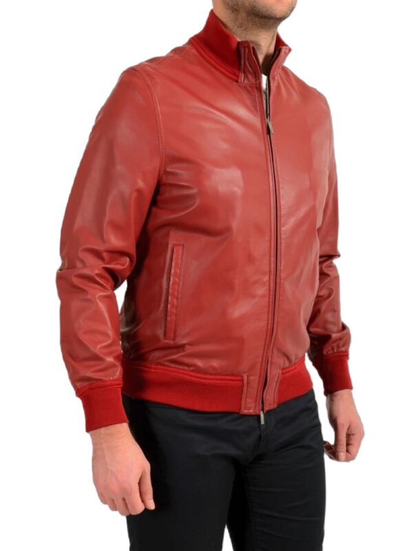 Mens Red Bomber Leather Jacket