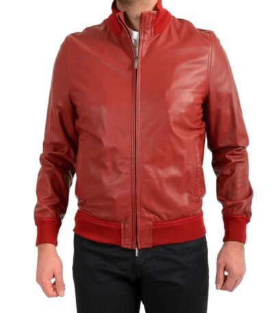 Mens Red Bomber Leather Jacket