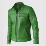Men’s Regular Fit Party Wear Green Biker Leather Jacket