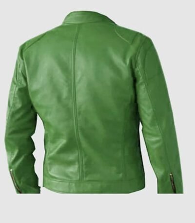 Men’s Regular Fit Party Wear Green Biker Leather Jacket