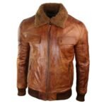 Mens Removable Fur Collar Rust Tan Brown Jacket