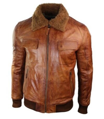 Mens Removable Fur Collar Rust Tan Brown Jacket