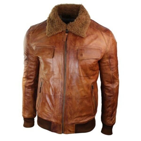 Mens Removable Fur Collar Rust Tan Brown Jacket