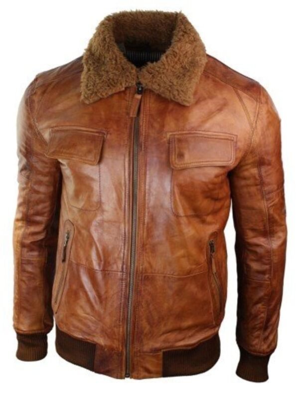 Mens Removable Fur Collar Rust Tan Brown Jacket