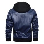 Mens Removable Hood Biker Bomber Navy Blue Jacket