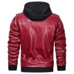 Mens Removable Hood Biker Bomber Red Leather Jacket