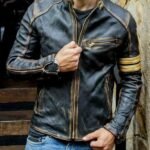 Men's Retro 3 Cafe Racer Biker Vintage Distress Black Jacket