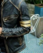 Men's Retro 3 Cafe Racer Biker Vintage Distress Black Jacket